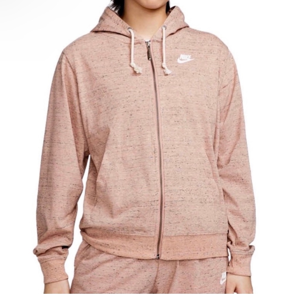 Nike Women Small Heathered Peach Full Zip Up Athletic Sweater Hooded Jacket